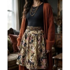 Chico's Silk Embroidered Skirt Boho Renaissance Whimsigothic Dark Floral S 2.5